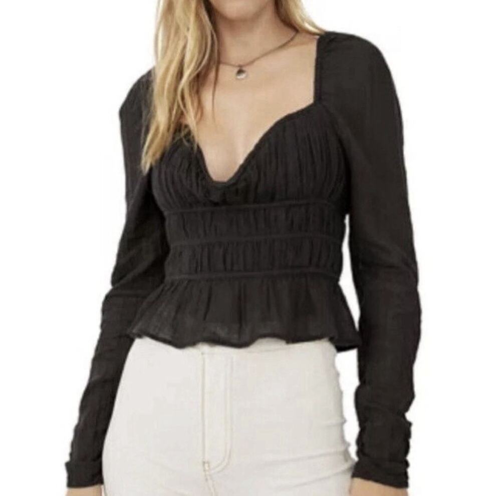 Free People Aurora Long Sleeve Structured Long Sleeve Cropped Blouse Small